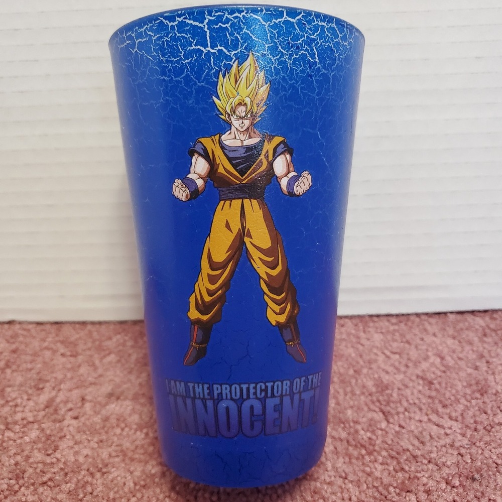 Dragonball Z Blue Glass Tumbler I Am The Protector Of The Innocent! 6"‎